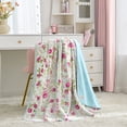 thumbnail image 1 of Paris Hilton Luxe Plush Oversized 60" x 70" Reversible Floral Stripe Blue Throw Blanket, for Adults and Teens, 1 of 7