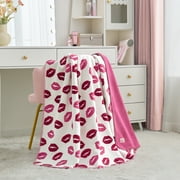 Paris Hilton Plush Throw Blanket, Reversible Fleece, 60" x 70", Pink Glitter Lips