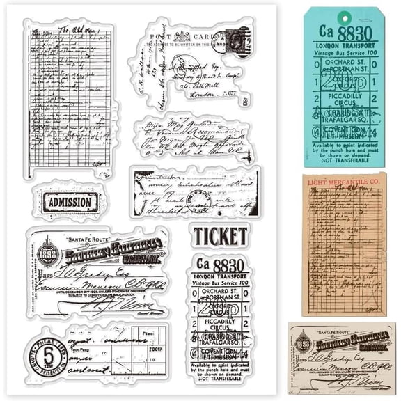 PH Retro Ticket Clear Stamps for Card Making Ticket Texture Clear Silicone Stamp Transparent Craft Seal Stamp Rubber Stamp for DIY Scrapbooking Album Journal Crafting Notebook Decoration Colorful DIY