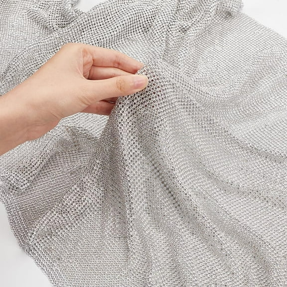 PH Rhinestones Mesh Trim Fabric Silver Diamond Wrap Ribbon for Bag Clothes Event Decorations Wedding Birthdays Vase Decorations Party Supplies 47.2x19.7 inch for DIY