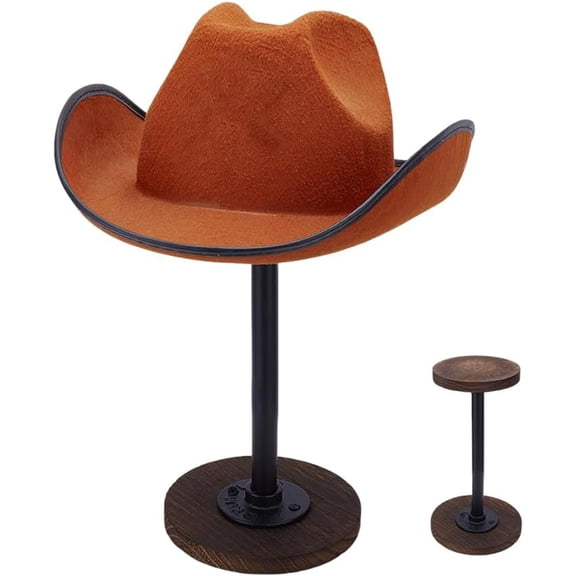 PH Rustic Hat Display Stand Vintage Wooden Hat Holder Rack Tabletop Helmet Stand Cowboy Hat Cap Storage Organizer for Closet Home Store Wig Hat Helmet Brown 1 Pack Brown