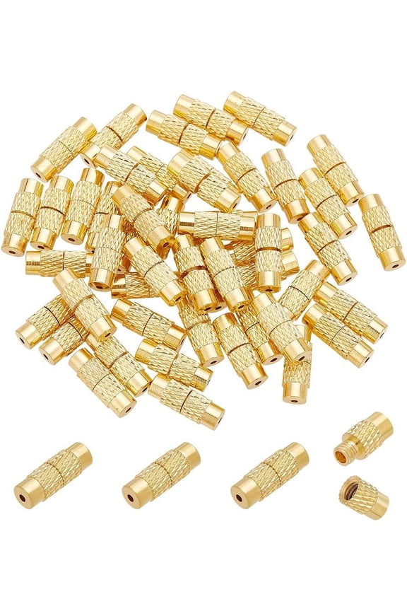 PH Screw Twist Clasps 50 Sets 12x4mm Brass Barrel Jewelry End Tip Caps 1mm Hole Tube Fastener Cord End Caps for DIY Bracelet Necklace Jewelry Making Golden for DIY