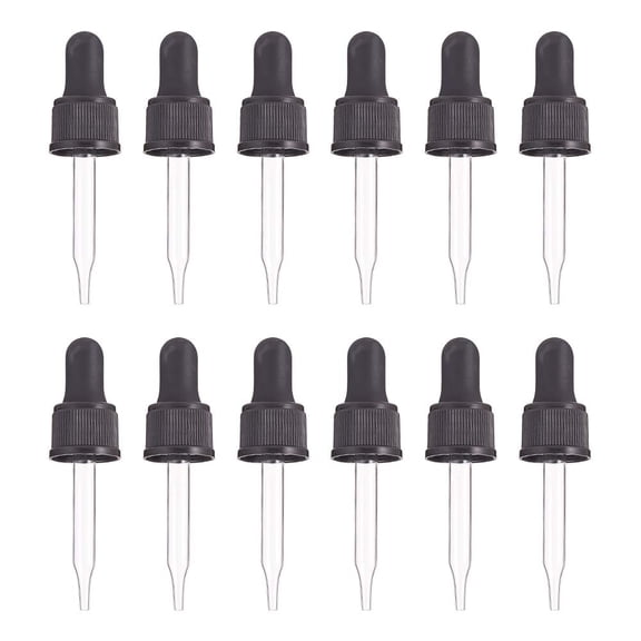 PH Set of 12 Glass Eye Droppers for Essential Oil 15ml (1/2 Ounce) Pressure Rotating Cover Oil Droppers Pipettes Roller Tops for Essential Oil Bottles for DIY