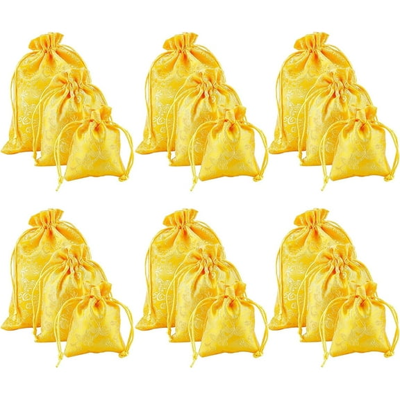 PH Silk Brocade Drawstring Jewelry Bag 18pcs Advent Calendar Bags Embroidered Dragon Sachet Candy Bags Chinese Gift Bags for Xmas Wedding Baby Shower Candy Bags 3.7/5.5/7 Inch for DIY