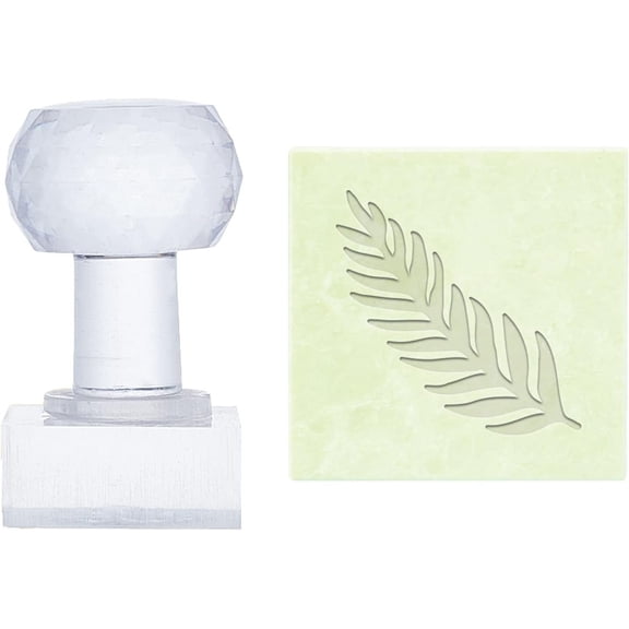 PH Soap Stamp Leaf Pattern Stamping Imprint Stamp 0.7 Inch Square Plant Soap Chapter Soap Stamp with Handle for DIY Handmade Soap Envelope Invitation Cards Craft Making White
