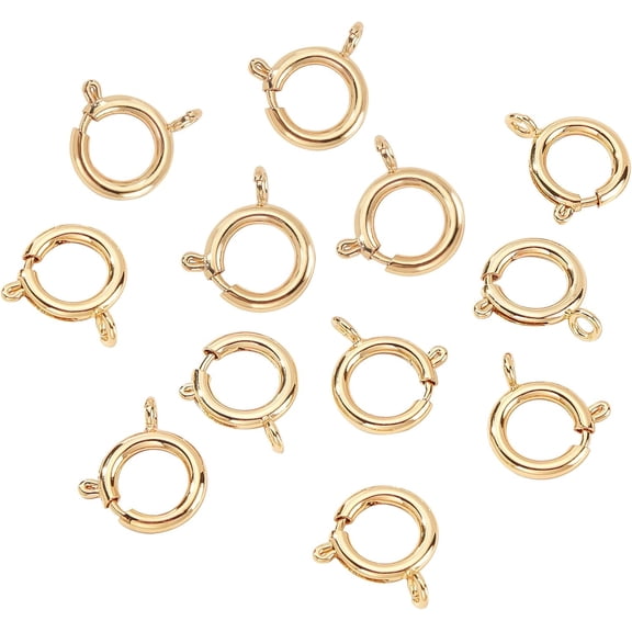 PH Spring Ring Clasps 18K Gold Round Clasps 12pcs Long-Lasting Plated Jewelry Clasps Open Spring Ring Clasp Connector Findings for Necklace Bracelets Jewelry Making Gold