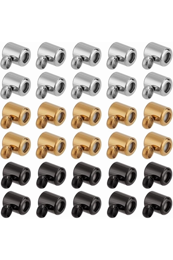 PH Stainless Steel Tube Bails 36pcs 3 Colors Stopper Beads Loop Beads Tube Bails Beads with Silicone Inside Metal Slider Spacer Beads for Jewelry Making Bracelet Necklace Ends Colorful