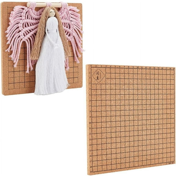PH Tan Macrame Project Board Cork Backing Board for Weaving Square Hand Weaving Board Double Sided Grid Large Cork Board for Braiding Bracelets Hair Braids Wigs Rope Knot Work for DIY