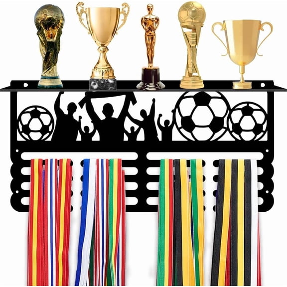 PH Trophy and Medal Display Shelf with Hooks Medal Hanger Medal Display Rack Metal Trophy Shelf Wall Mount Tiered Award Rack for Sport Competition Athletes Medals Awards Gold