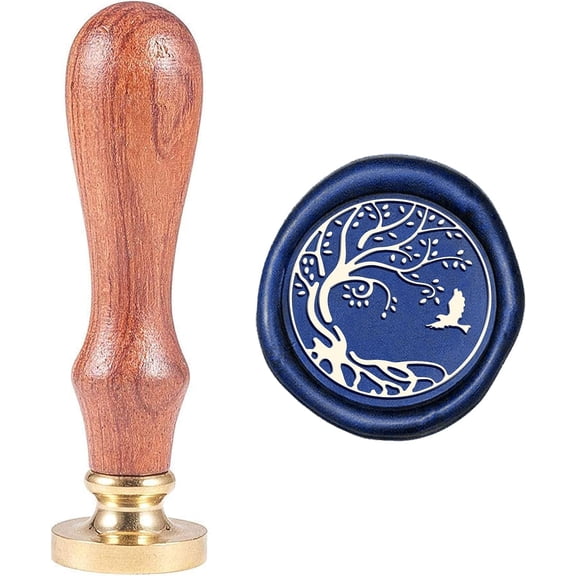 PH Wax Seal Stamp Kit 25mm Tree with Bird Pattern Retro Brass Head Sealing Stamps with Wooden Handle Removable Sealing Stamp Kit for Wedding Envelopes Letter Card Invitations colorful