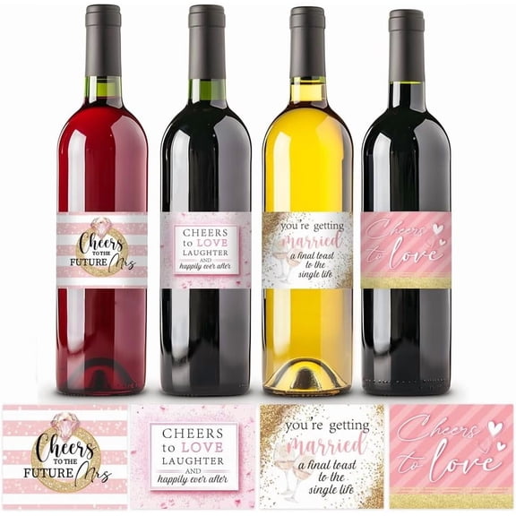 PH Wine Bottle Labels 40pcs 4 Styles Wedding Wine Labels for Bottles 4 x3.3 Inch Adhesive Wine Label Sticker Pink Golden Label Stickers for Wedding Engagement Anniversary Cocktail Party Multi-color