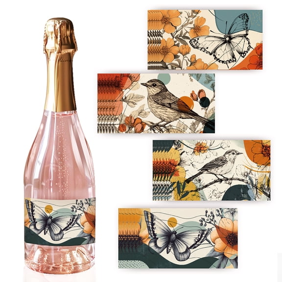 PH Wine Bottle Labels 40pcs 4 Styles Wine Labels for Bottles 3.5 x 2 Inch Bird Adhesive Label Butterfly Label Sticker Flower Illustration Stickers