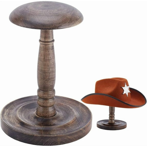 PH Wood Hat Stand Tabletop Cap Display Wig Holder Cowboy Hat Holder Dome Shape Cap Rack Vintage Display Stand for Retail Vendors Store Baseball Caps Showcase 6.5x8.7 Inch Camel