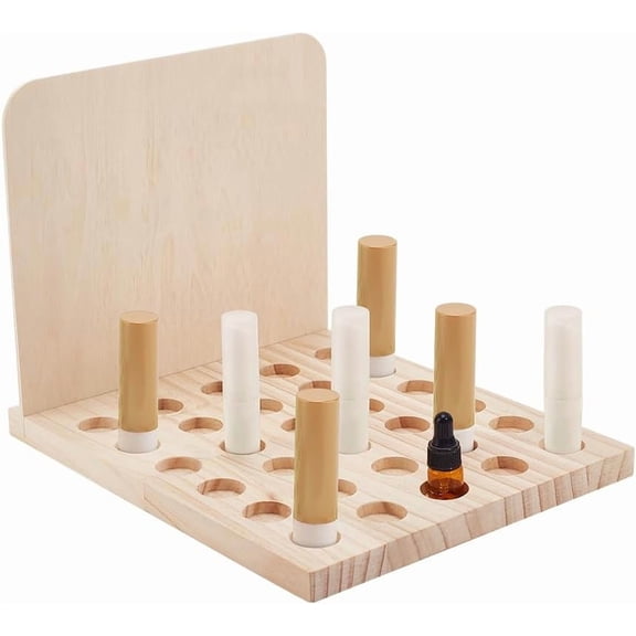 PH Wood Lipstick Holder Organizer 30 Slots Rustic Lip Balm Display Stand Makeup Organizer Storage Case Cosmetic Storage Organizer Rack fit for Lipstick 10ml Essential Oil Roller Storage Multi-color