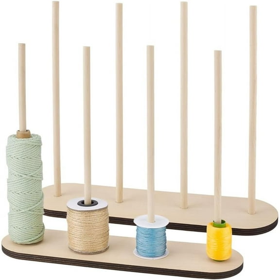 PH Wooden Ribbon Rack Storage Ribbon Organizer Spool Holder Wire Spool Stand Holder for Sewing Craft Mesh Wreath Crochet Thread Tulle Roll Florist Arts Wrapping Gift 14.2x3.8x11.8inch for DIY