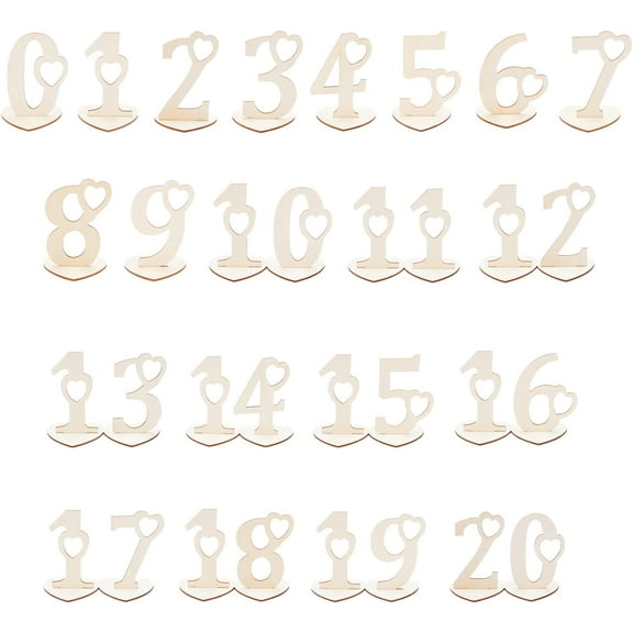 PH Wooden Table Numbers Wedding Table Number 1~20 Seat Numbers Hollow Out Reception Stands with Holder Base for Wedding Party Restaurants Hotels Event Catering Decoration Brown