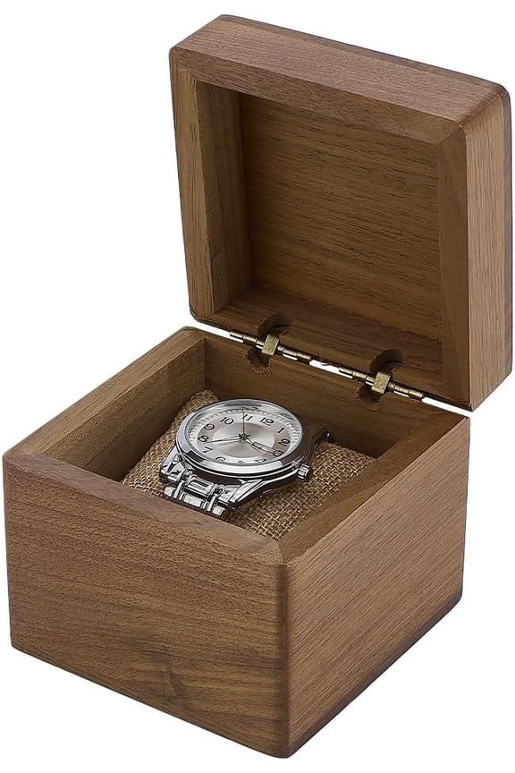PH Wooden Watch Box Walnut Wood Watch Case Single Watch Storage Box Watch Display Case Square Jewelry Gift Box with Pillow for Men Women Birthday Anniversary 3.9x3.9x3.5inch Brown