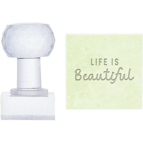 PH Word Acrylic Stamp - Life is Beautiful Soap Embossing Stamp with Handle for Handmade Soap Cookie Clay Pottery Biscuit Making Projects for DIY