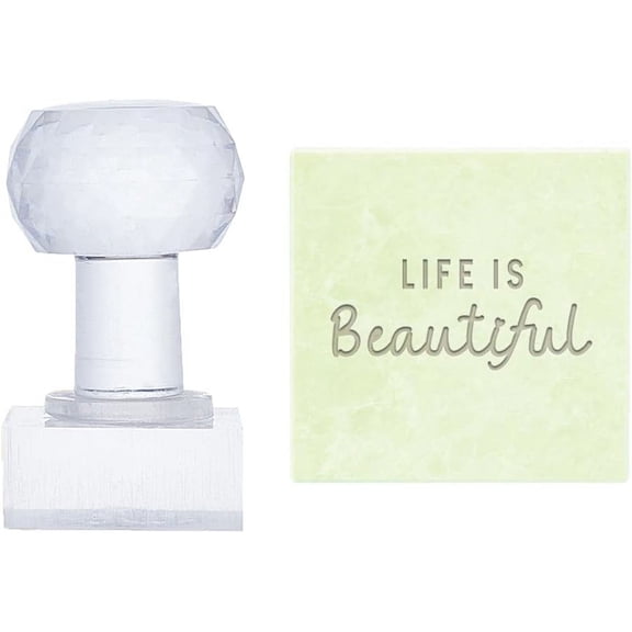 PH Word Acrylic Stamp - Life is Beautiful Soap Embossing Stamp with Handle for Handmade Soap Cookie Clay Pottery Biscuit Making Projects