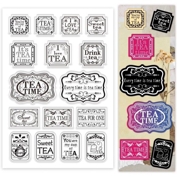PH Word Clear Stamps Tea Bag Labels Rubber Stamps Silicone Seals Stamp Transparent Paper Craft Stamps for Card Making and Photo Album Decor Decoration and DIY Scrapbooking