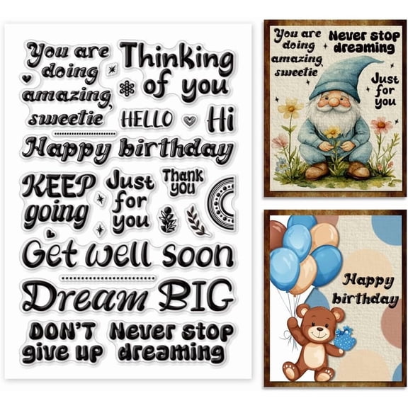 PH Words Clear Stamps Keeping Going Rubber Stamp Dream Big Silicone Stamp Celebrate Transparent Stamp Inspirational Words Seal Stamps for Holiday DIY Card Making 6.2x4.3 inch Colorful