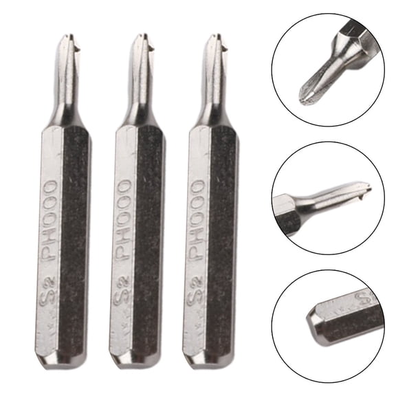 PH000 Cross Screwdriver Bits Set, 3-Piece 4mm Hex Shank (5/32 Inch), Magnetic Steel Bits for Power Tools, Electric Screwdrivers & Electronics Assembly