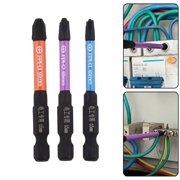 PH1 PH2 PH3 Cross Screwdriver Set, 3-Pack 65mm Alloy Steel Magnetic Socket Switch Driver, Phosphating Black Rust Proof Tip for Electricians