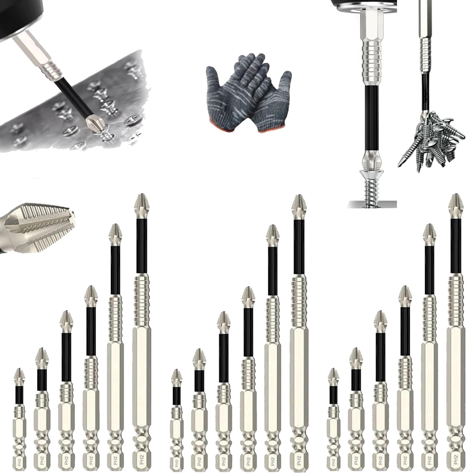 PH2 Magnetic Screwdriver Bits Set, Anti-Slip Impact Driver Drill Bits, Durable Alloy Steel, Impact Resistant for Home DIY & Professional Use