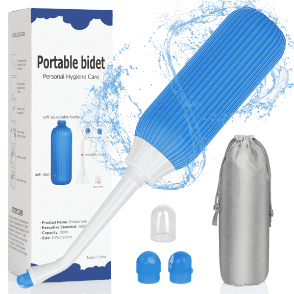 PHANCIR Portable Bidets Bottle with 2 Nozzles, Travel Bidet 500ml Large Capacity, Leak-Proof, Easy-Squeeze Design for Personal Hygiene Cleaning 1 Pack