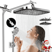 PHANCIR 12" Rain Shower Head Combo, High Pressure Rainfall with Ajustable Extension Arm, 7 Modes Handheld Shower Head, Chrome