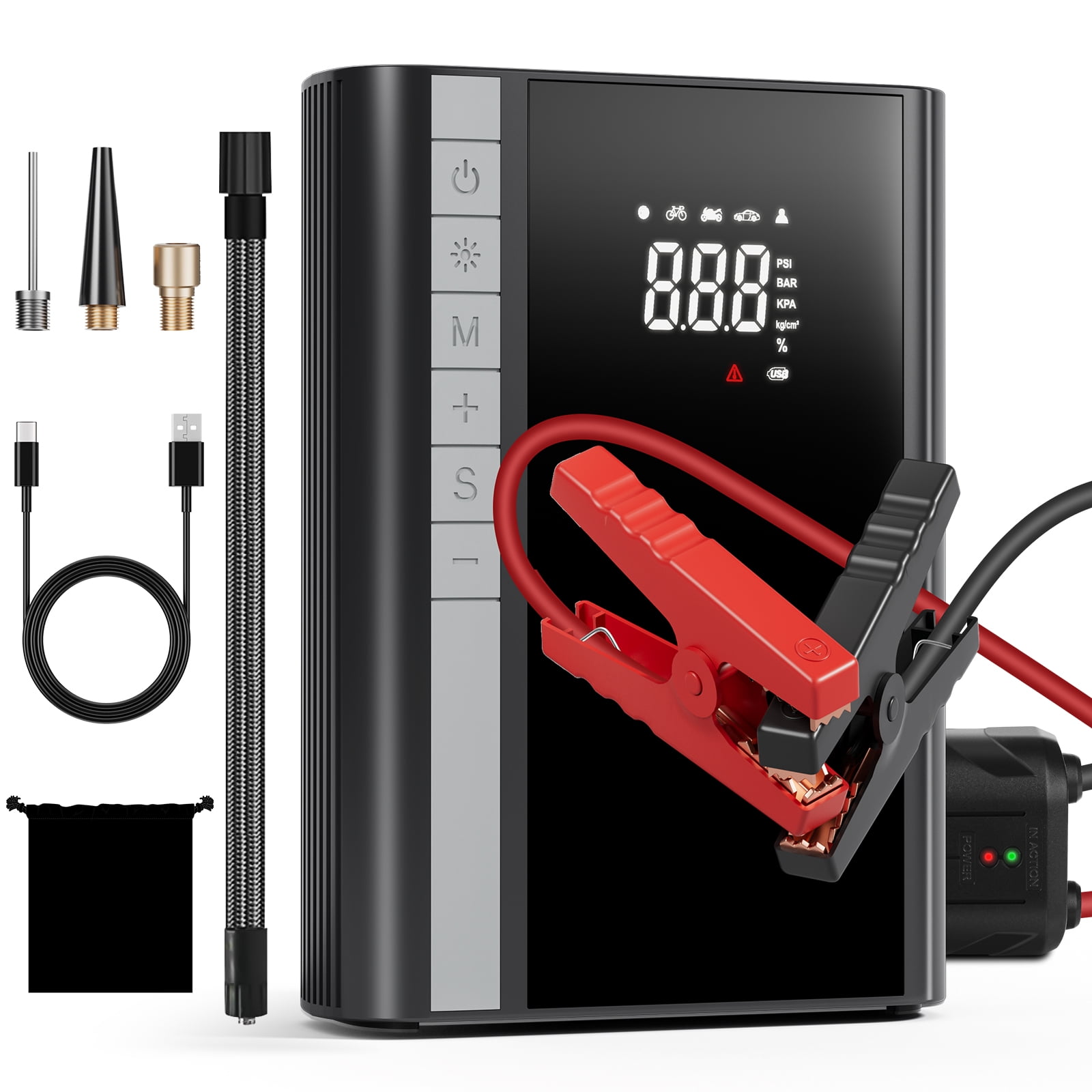 PHANCIR 1500A Car Jump Starter with 150 PSI Air Compressor, 12V Battery ...