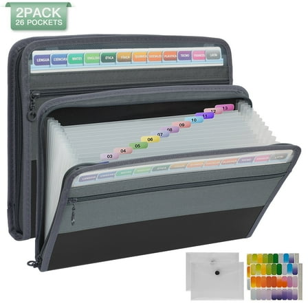 PHANCIR Accordion File Organizer Zipper 13-Pocket, A7 Transparent Document Bag Waterproof Document Storage for Home, Office, School 2 Pack