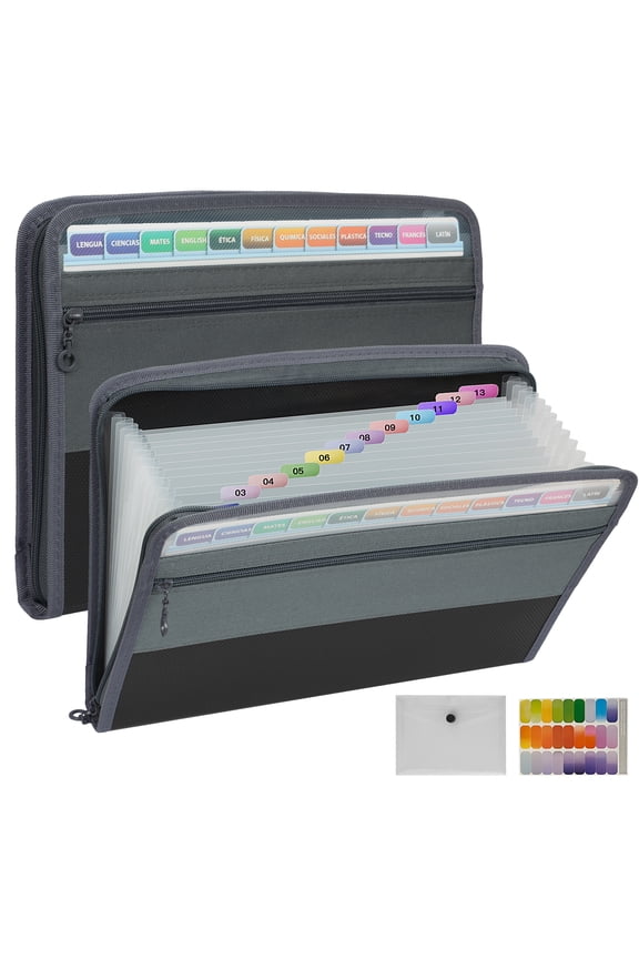 Accordion File Organizer with Zipper 13-Pocket, A7 Transparent Document Bag, Waterproof Document Storage for Home, Office, School