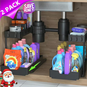 PHANCIR 2-Pack Under Sink Organizer Storage, 2 Tier L-Shape Multi-Purpose Large Capacity Kitchen Under Sink Organizers for Narrow Space Easy Access Sliding Storage Drawer with Hooks for Bathroom