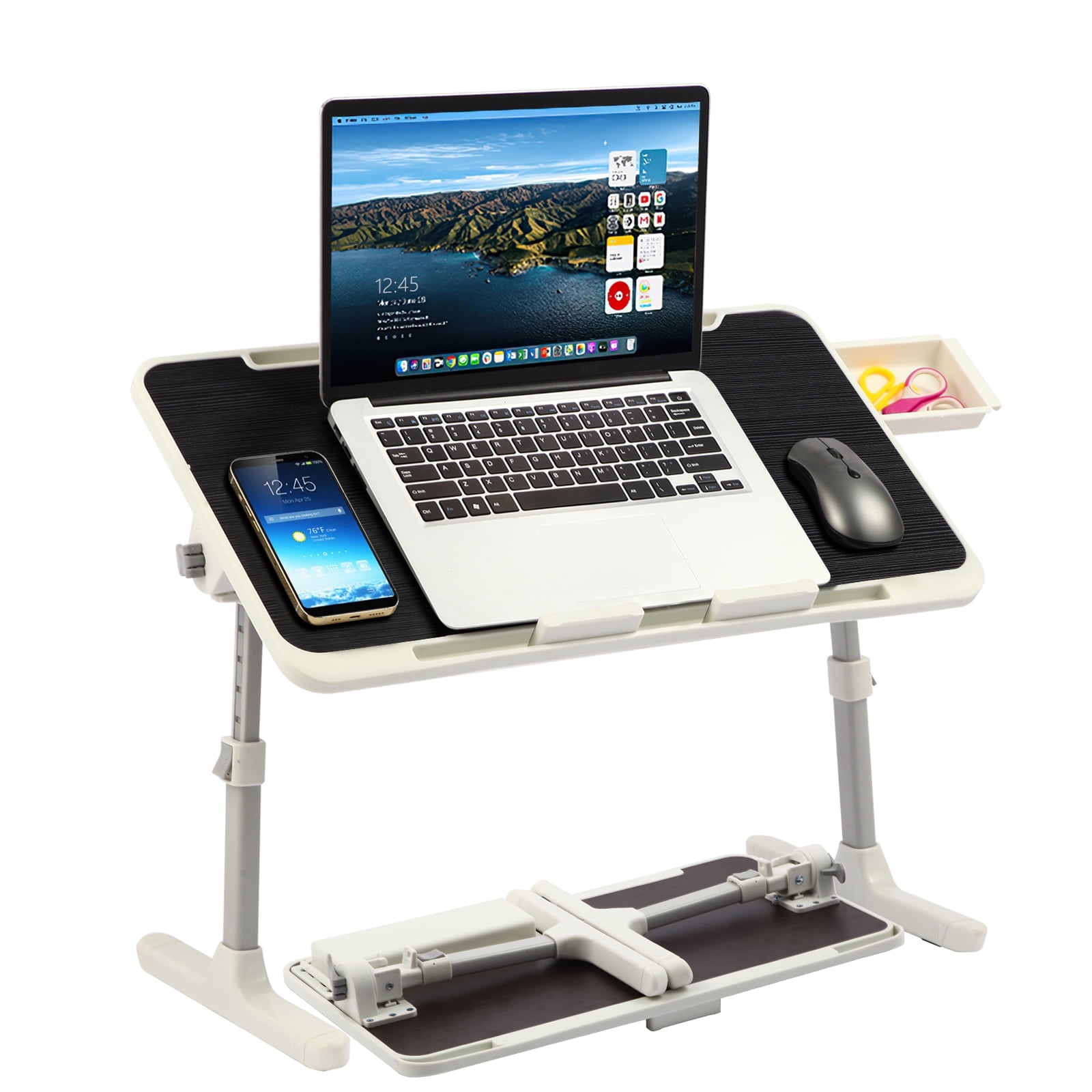 PHANCIR Adjustable Lap Desk, Laptop Stand Bed Tray, Foldable Laptop Desk with Storage Drawer, Black