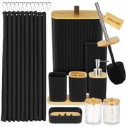 PHANCIR Bathroom Accessories Set-22 PCS Bathroom Set with Shower Curtain and Hooks, Toilet Brush, Trash Can & Soap Dish, Black