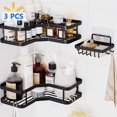 PHANCIR 5 PCS Corner Shower Caddy, No Drilling Stainless Steel Shower Storage Rack with Hooks & Toothpaste Holder for Bathroom, Black