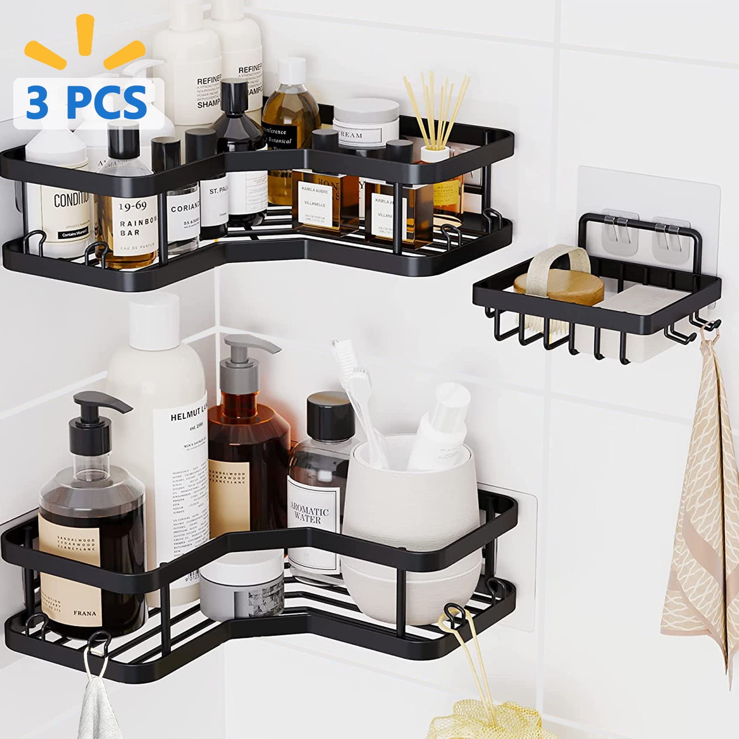 Mainstays 4 Tier Steel Tension Pole Shower Caddy with 3 Baskets & Soap