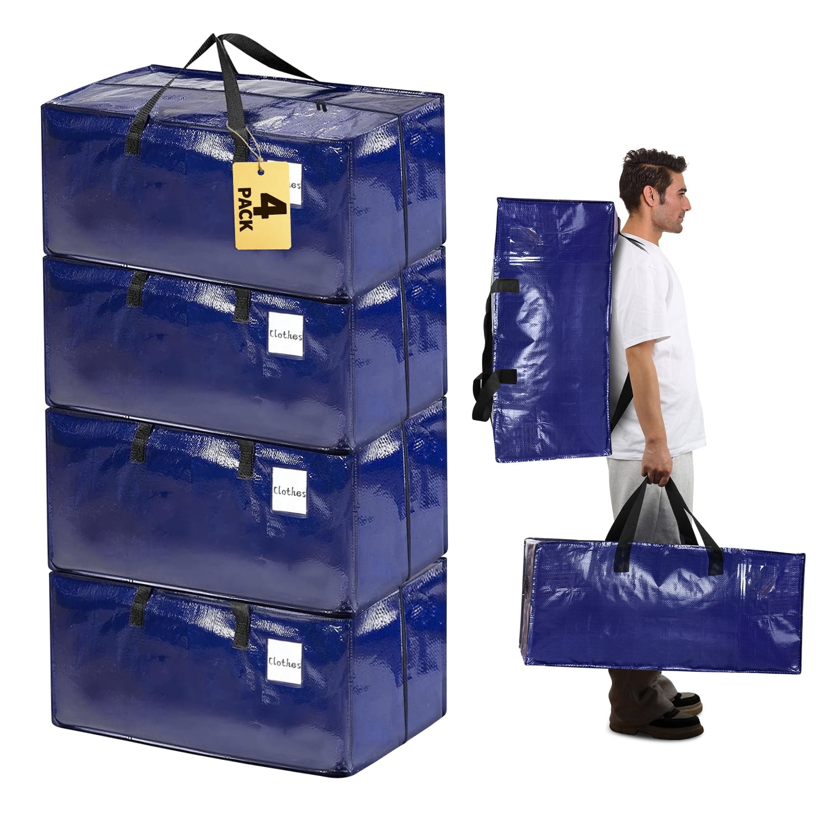 PHANCIR Moving Bags Heavy Duty Extra Large with Handles& Backpack Straps and Zippers, Waterproof & Puncture Resistant 4 Pack
