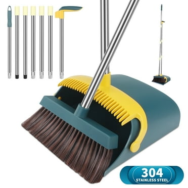 PHANCIR 57'' Broom and Dustpan Set for Home, Efficient Cleaning Teeth Dustpan, Long Handle Broom and Dustpan, Blue