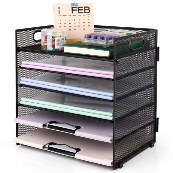 PHANCIR 6-Tier Desk Organizer Paper Storage Box ,Stationery Tray with Handle Mesh Stationery Tray Desktop File Classifier, Suitable for Office, Home
