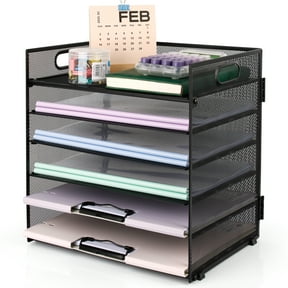 PHANCIR 6-Tier Desk Organizer Paper Storage Box ,Stationery Tray with Handle Mesh Stationery Tray Desktop File Classifier, Suitable for Office, Home
