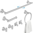 thumbnail image 1 of PHANCIR 7 Pcs Hardware Set for Bathroom, Stainless Steel Accessories, Includes 24" Towel Bar, Toilet Paper Holder, Towel Ring, Robe Hooks, Wall Mounted Bathroom Rack Set, Nickel-Silver, 1 of 8