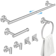 PHANCIR 7 Pcs Hardware Set for Bathroom, Stainless Steel Accessories, Includes 24" Towel Bar, Toilet Paper Holder, Towel Ring, Robe Hooks, Wall Mounted Bathroom Rack Set, Nickel-Silver