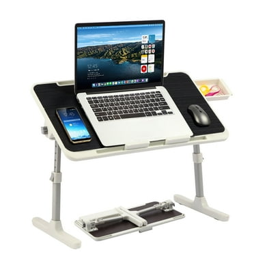 PHANCIR Height & Angle Adjustable Lap Desk, Laptop Stand Bed Tray, Foldable Laptop Desk with Storage Drawer, Black