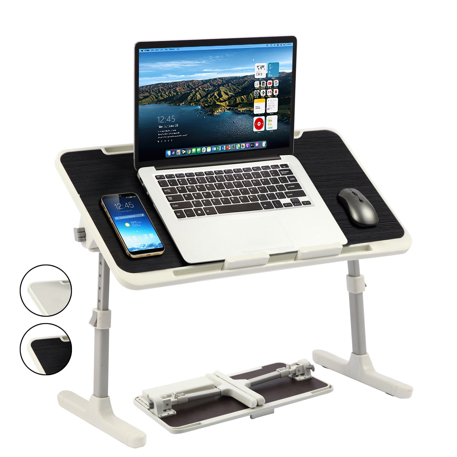 PHANCIR Height & Angle Adjustable Lap Desk, Laptop Stand Bed Tray, Foldable Laptop Desk for Couch Sofa Floor, Black