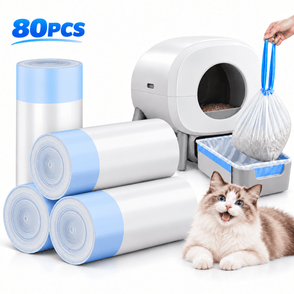 PHANCIR Automatic Cat Litter Box Bags, 4 Rolls 20 Bags Drawstring Waste Drawer Liners, 26.38 x 15.75 Inch, Thickened Plastic Bags with Easy Pull-Out Design
