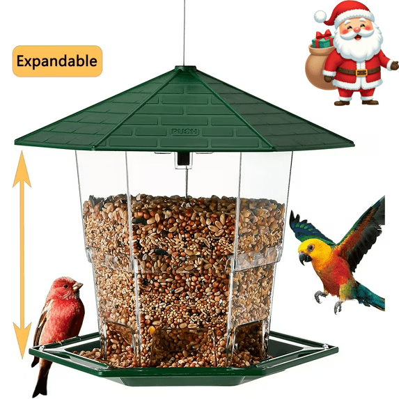 PHANCIR Bird Feeder for Outdoor Hanging, Expandable 7.8'' Tall Latch Feature, Heavy Duty Bird Feeders for Outside Garden Yard Decoration Green