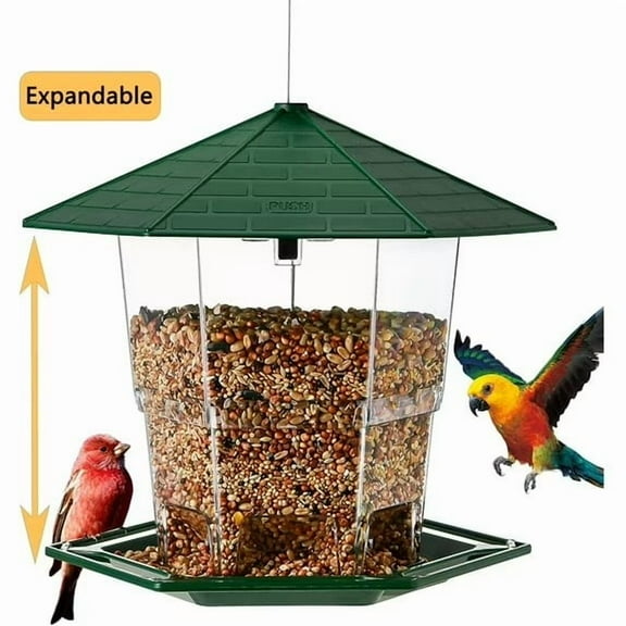 PHANCIR Bird Feeder for Outdoor Hanging, Expandable 7.8'' Tall Latch Feature, Heavy Duty Bird Feeders for Outside Garden Yard Decoration Green