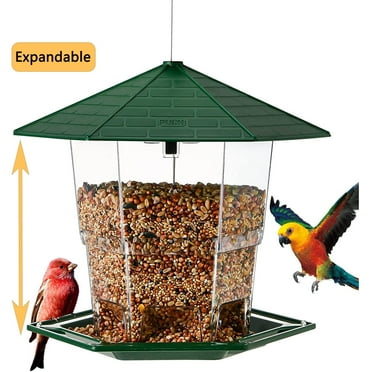PHANCIR Bird Feeder for Outdoor Hanging, Expandable 7.8'' Tall Latch Feature, Heavy Duty Bird Feeders for Outside Garden Yard Decoration Green